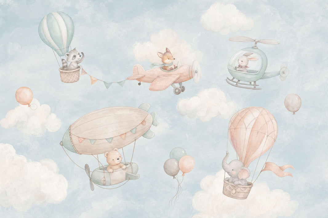 Hot Air Balloon Sky Wallpaper Watercolor Nursery Wall Mural pattern artwork