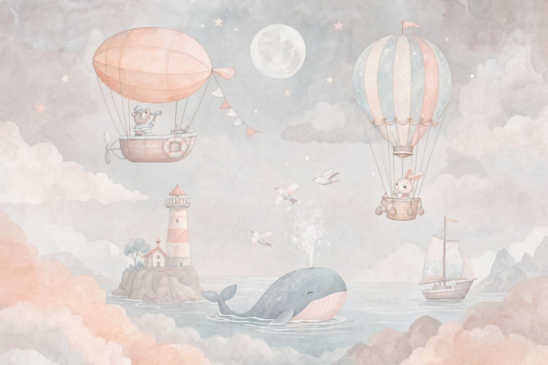 Hot Air Balloon Wallpaper Watercolor Nursery Sky Wall Mural pattern artwork