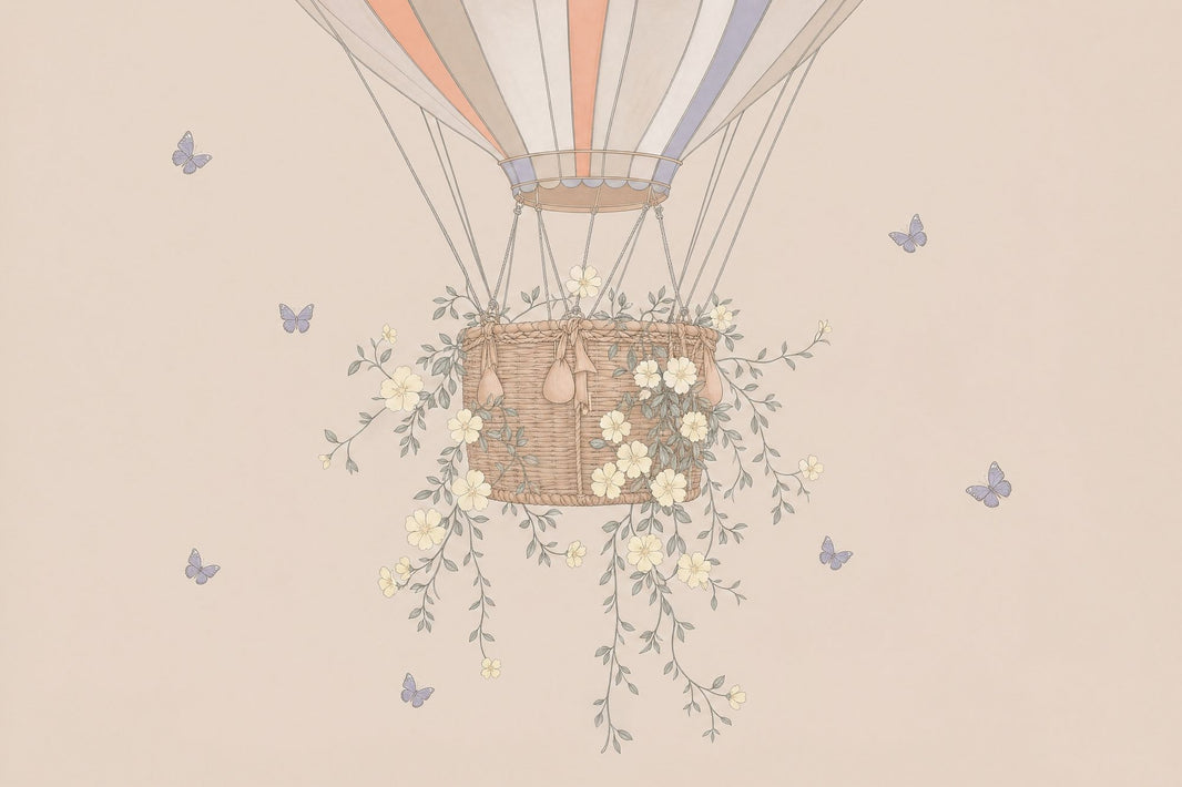 Hot Air Balloon Wallpaper Pastel Floral Wall Mural pattern artwork