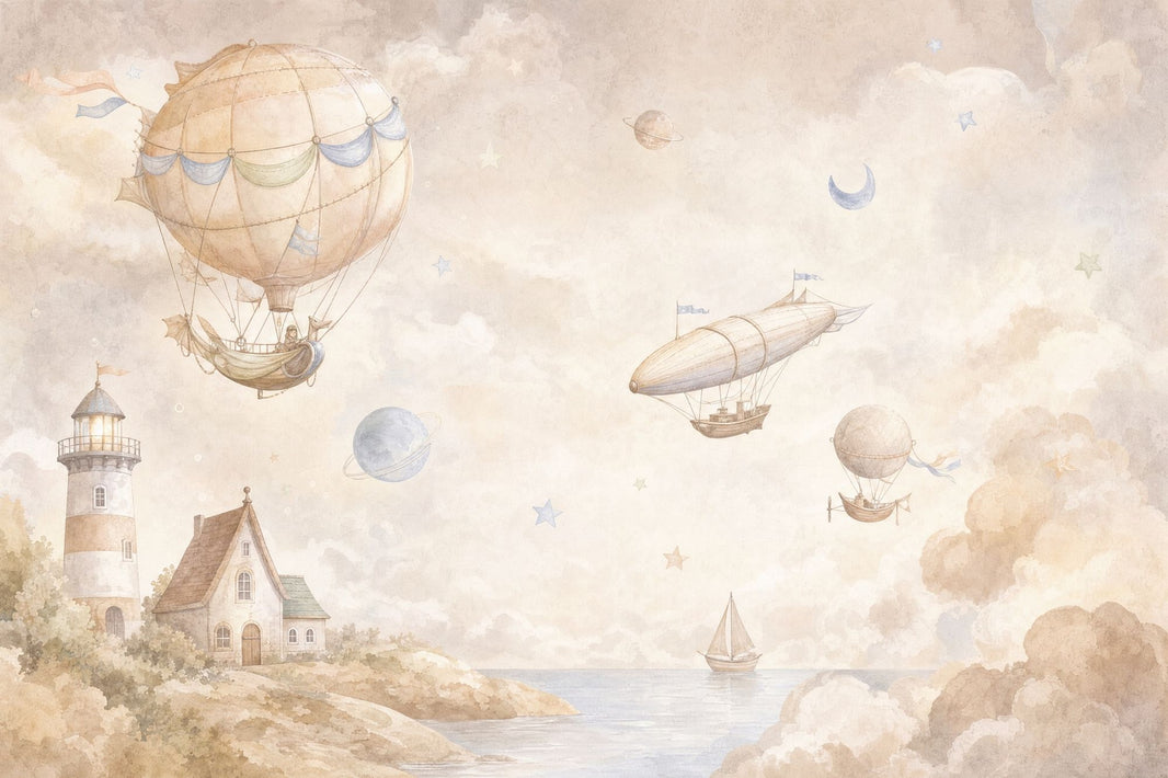 Hot Air Balloon Wallpaper Watercolor Coastal Sky Wall Mural pattern artwork