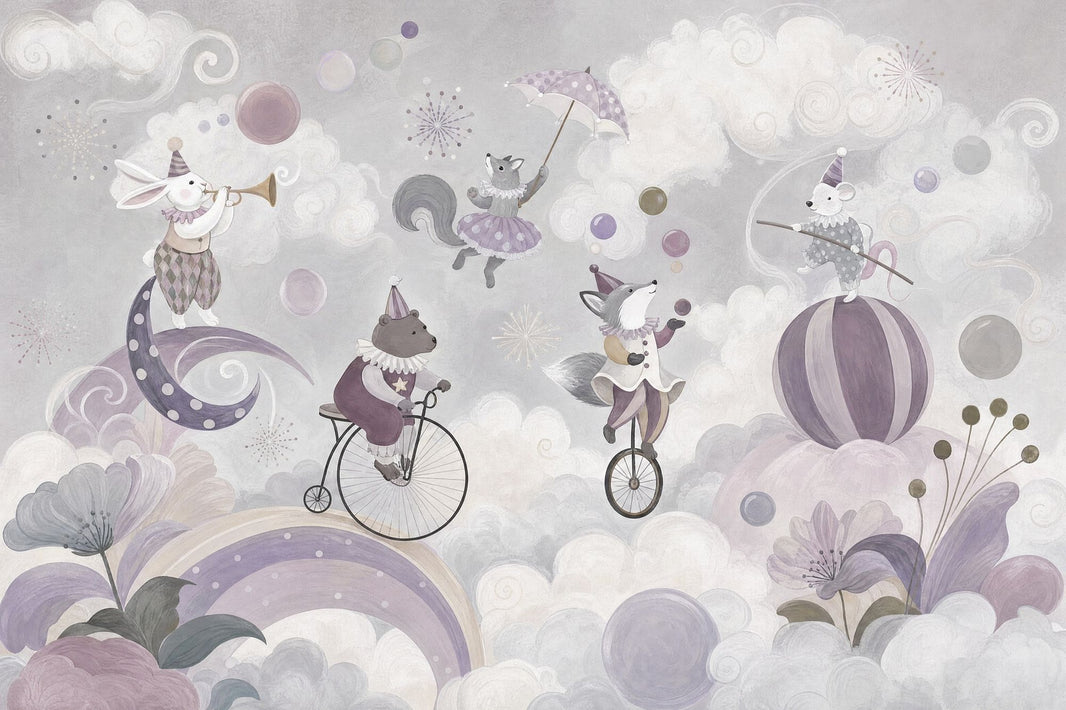 Pastel Circus Animals Wallpaper Storybook Nursery Wall Mural pattern artwork