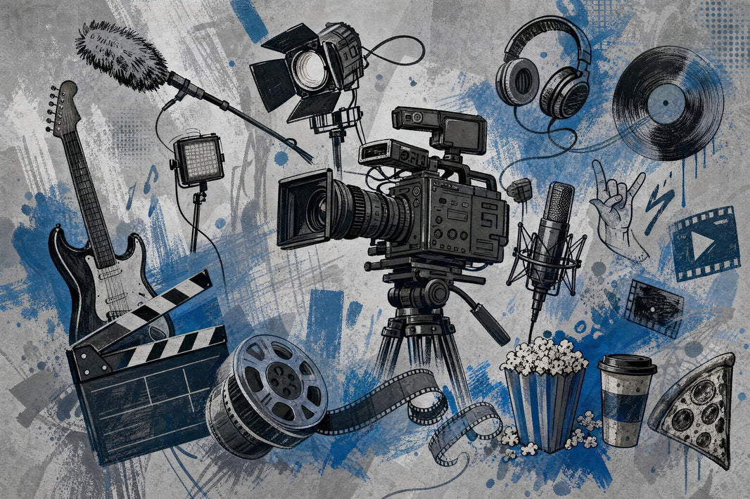 Cinema And Music Studio Icons Wallpaper Urban Grunge Wall Mural pattern artwork