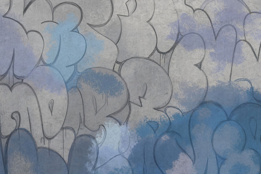 Abstract Graffiti Wallpaper Blue Spray Paint Wall Mural pattern artwork