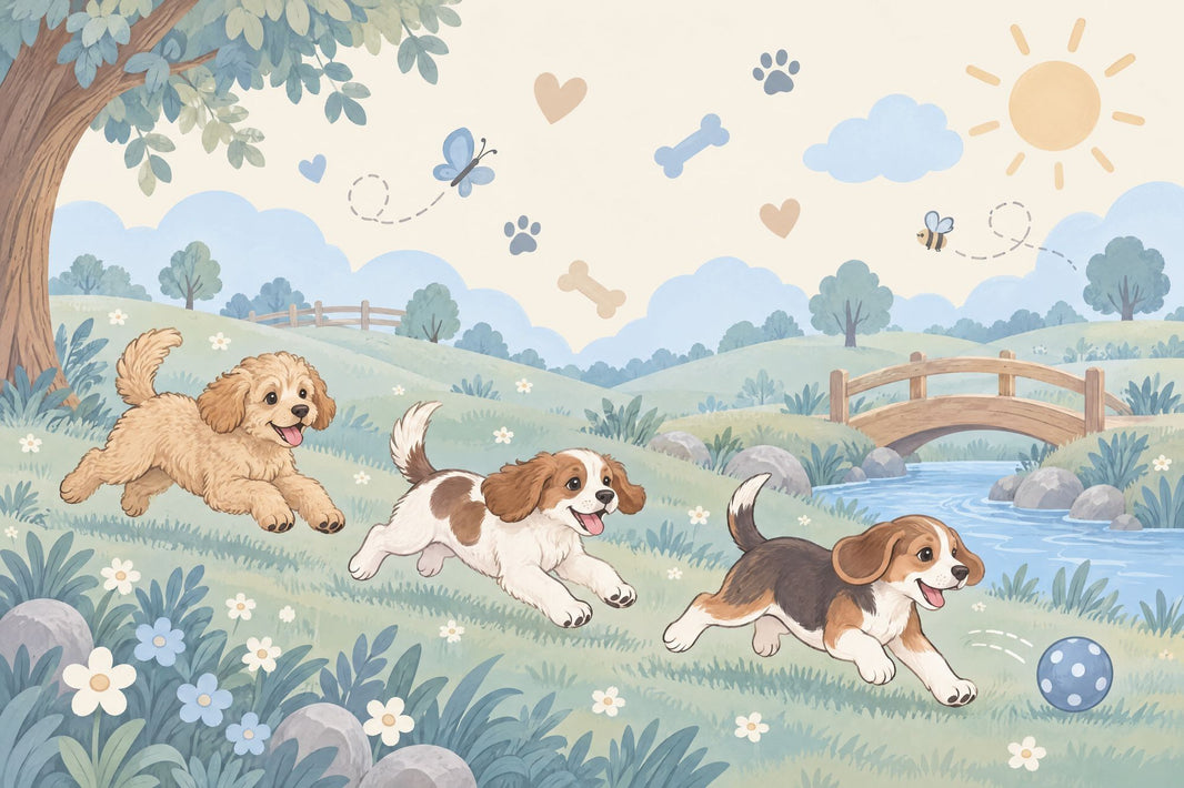 Playful Dogs Wallpaper Pastel Landscape Wall Mural pattern artwork