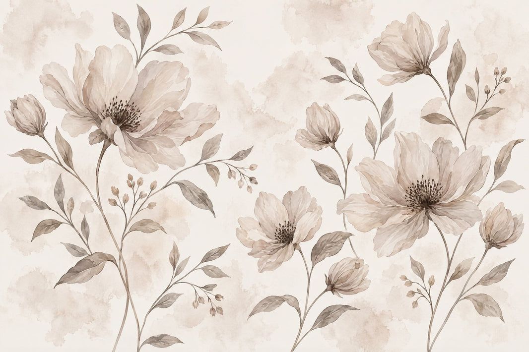 Watercolor Beige Floral Wallpaper Vintage Botanical Wall Mural pattern artwork