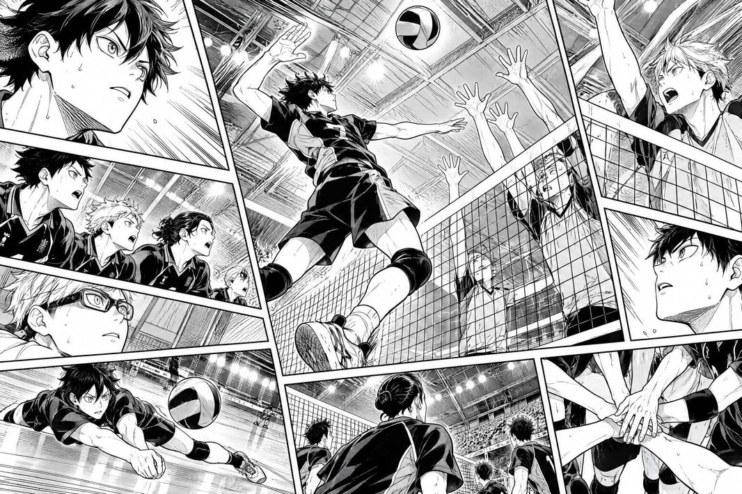 Manga Volleyball Match Wallpaper Black And White Sports Wall Mural pattern artwork