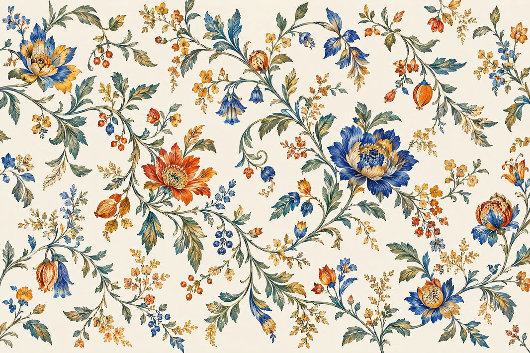 Vintage Botanical Flowers Wallpaper Muted Green Chinoiserie Wall Mural pattern artwork