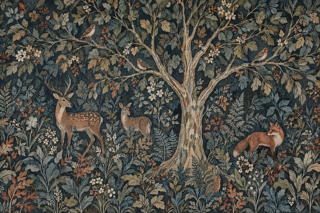 Forest Animals Wallpaper Dark Woodland Wall Mural pattern artwork