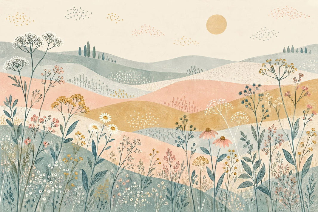 Wildflower Meadow Wallpaper Pastoral Landscape Wall Mural pattern artwork