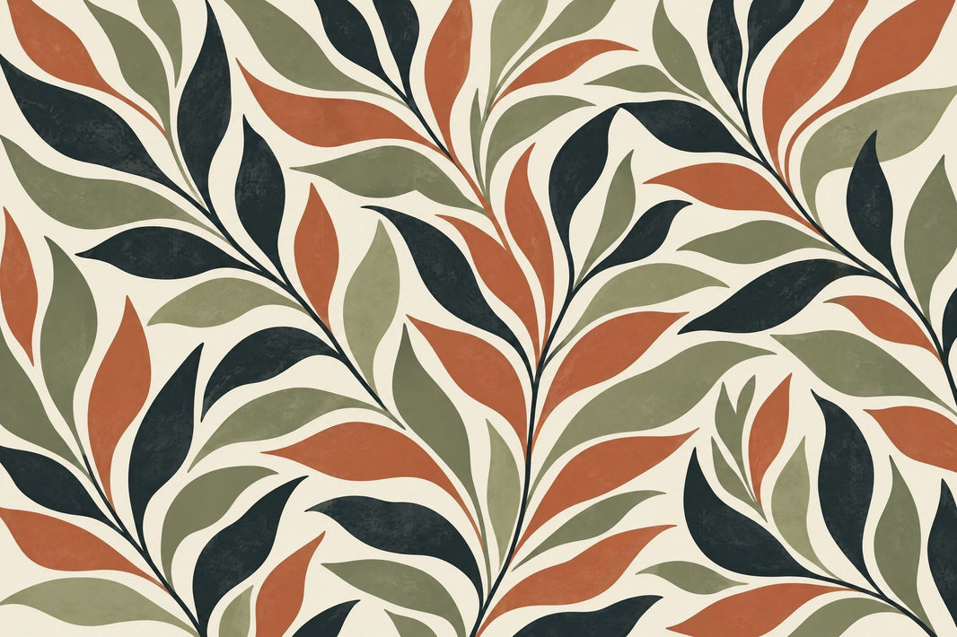 Stylized Botanical Leaves Wallpaper Retro Vines Wall Mural pattern artwork