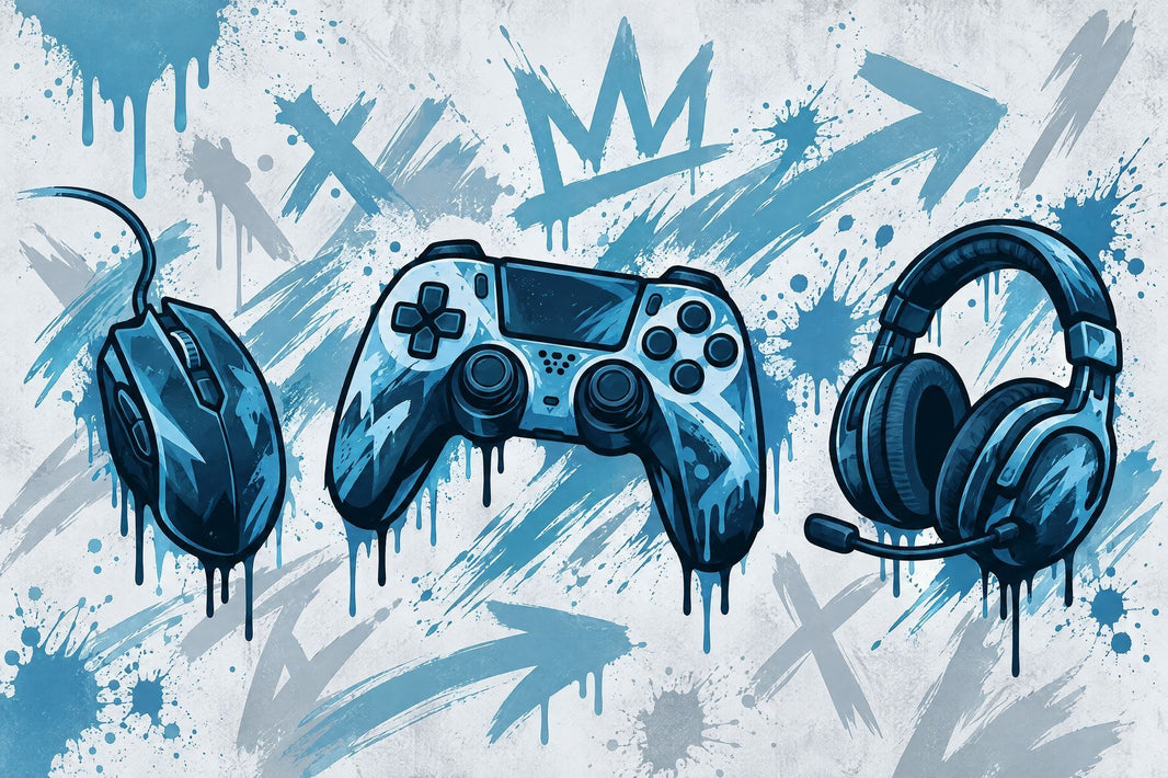 Graffiti Gaming Setup Wallpaper Blue Urban Wall Mural pattern artwork