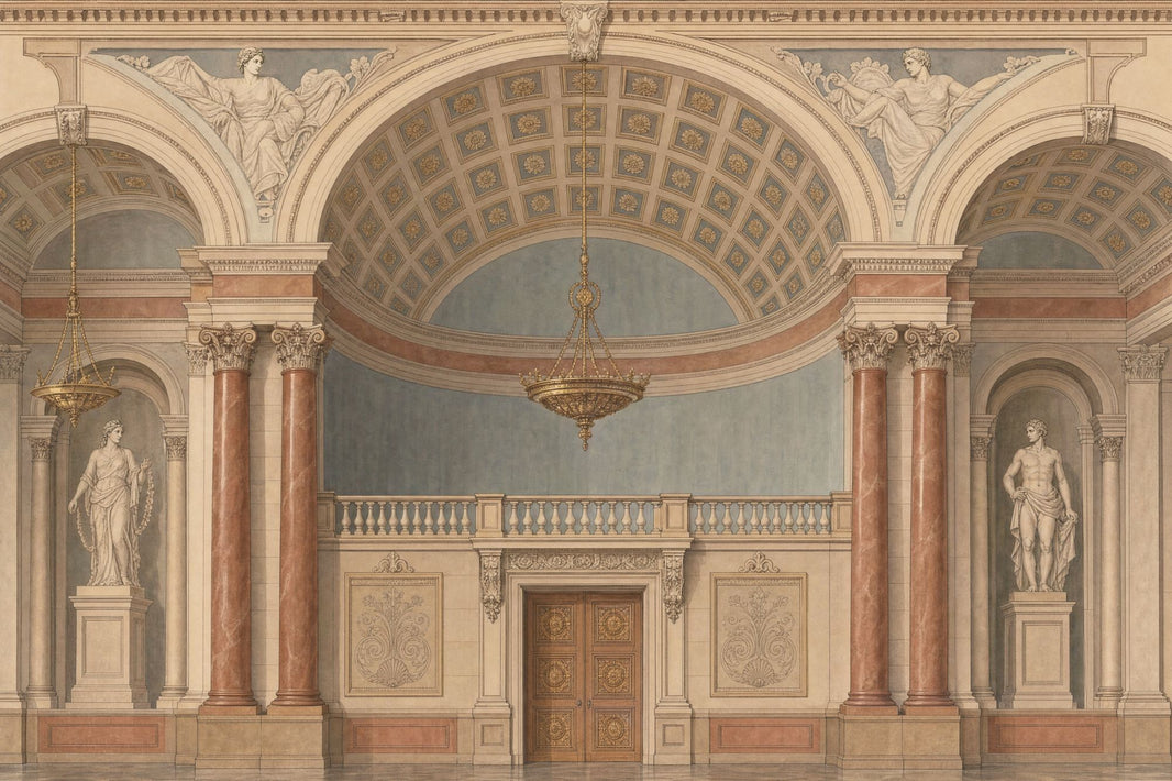 Palace Interior Wallpaper Neoclassical Arches Wall Mural pattern artwork