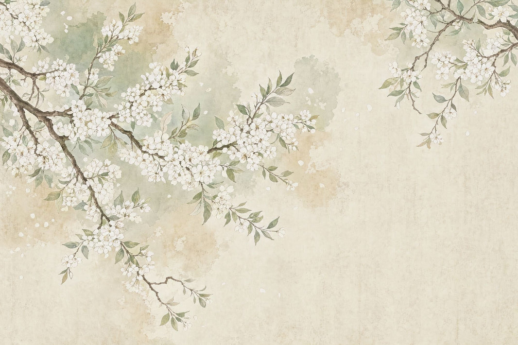 Cherry Blossoms Wallpaper Watercolor Botanical Wall Mural pattern artwork