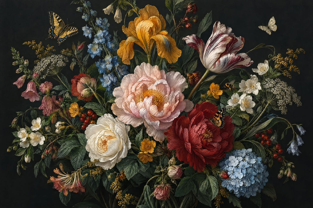 Dark Floral Bouquet Wallpaper Vintage Botanical Wall Mural pattern artwork