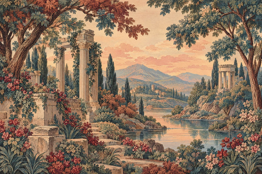 Classical Ruins Landscape Wallpaper Sunset River Wall Mural pattern artwork