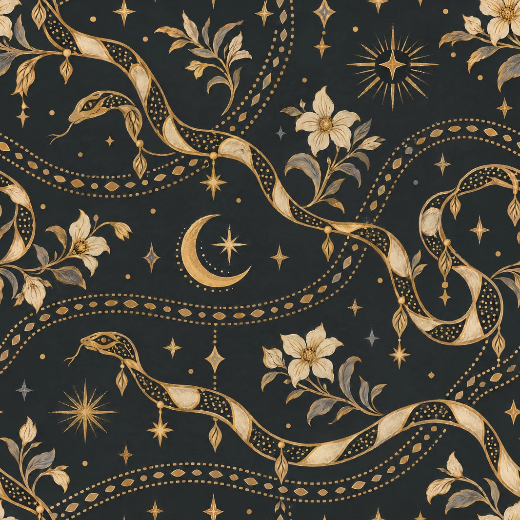 Gold Snakes And Crescent Moon Wallpaper Ornate Celestial Wall Mural pattern artwork