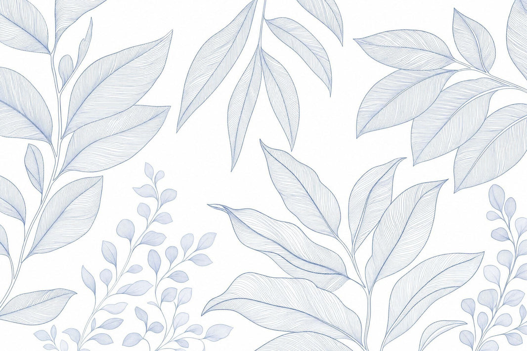 Minimalist Leaf Branches Wallpaper White Background Wall Mural pattern artwork
