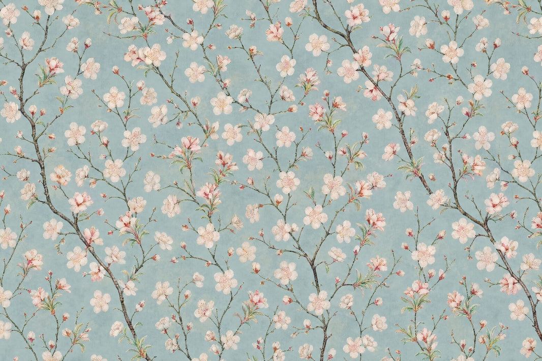 Cherry Blossom Branches Wallpaper Chinoiserie Blue Wall Mural pattern artwork