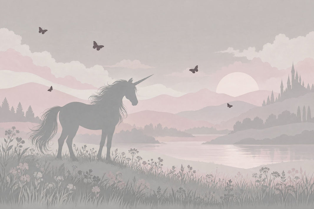 Unicorn Silhouette Wallpaper Pastel Fantasy Landscape Wall Mural pattern artwork
