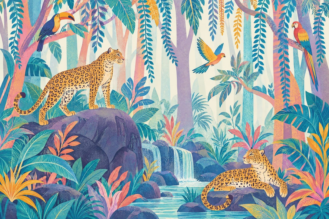 Tropical Jungle Wildlife Wallpaper Scenic Landscape Wall Mural pattern artwork