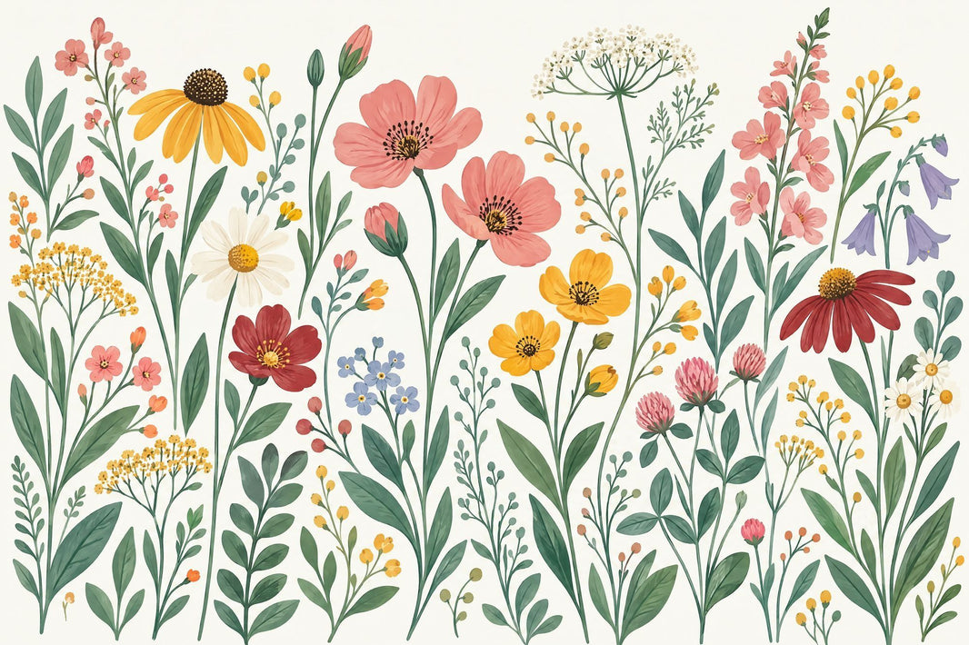 Wildflower Meadow Wallpaper Watercolor Botanical Wall Mural pattern artwork