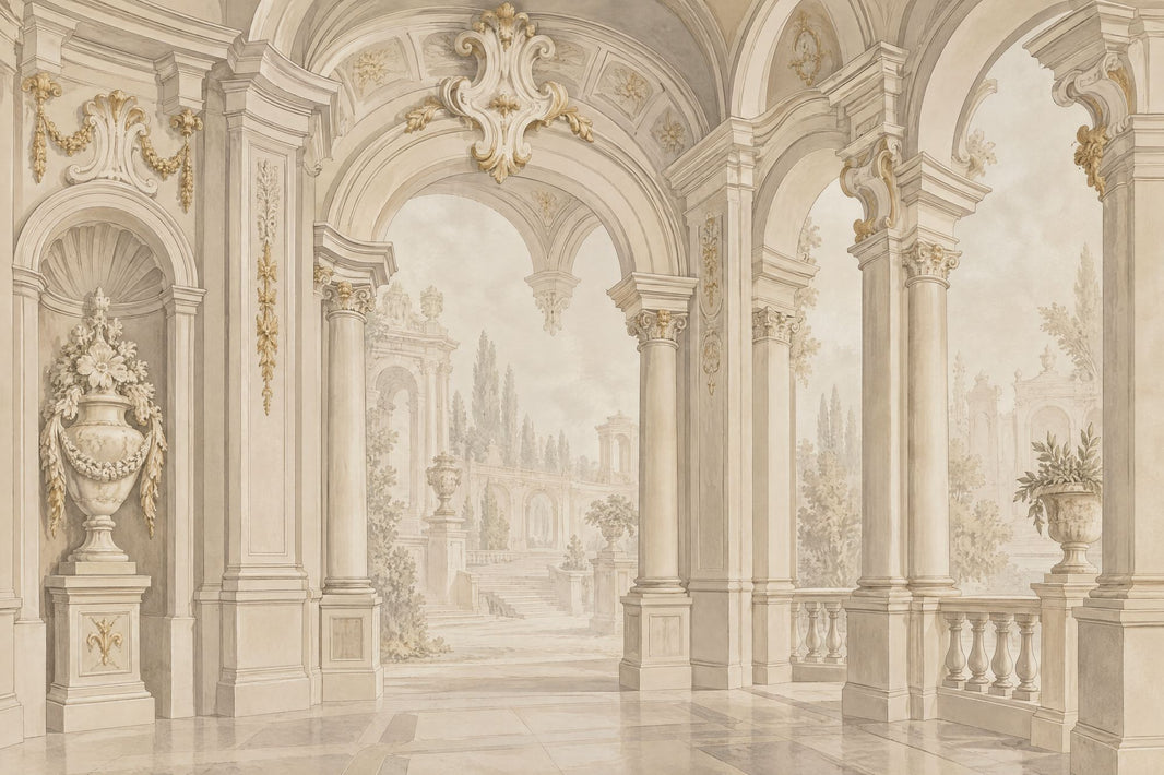 Palace Interior Wallpaper Arched Columns Wall Mural pattern artwork