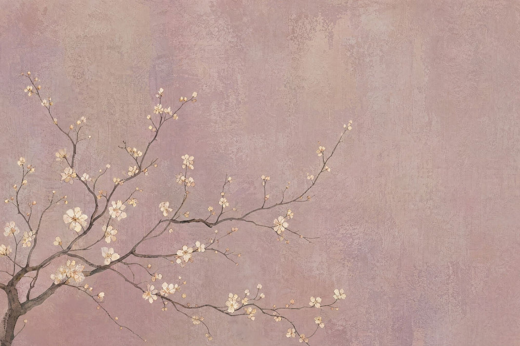 Cherry Blossom Branches Wallpaper Textured Pink Wall Mural pattern artwork