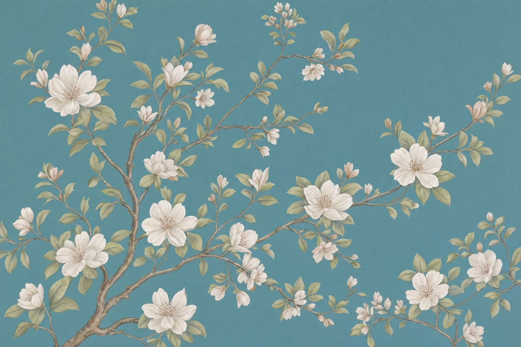White Blossoms Wallpaper Chinoiserie Botanical Wall Mural pattern artwork