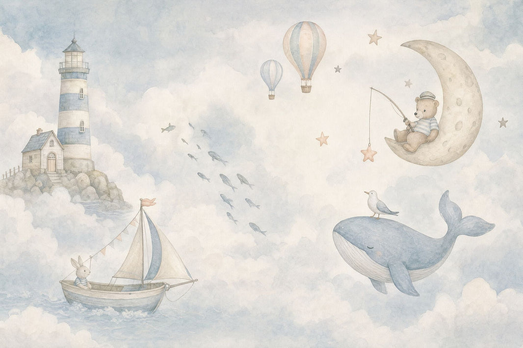 Watercolor Lighthouse Wallpaper Dreamy Coastal Wall Mural pattern artwork