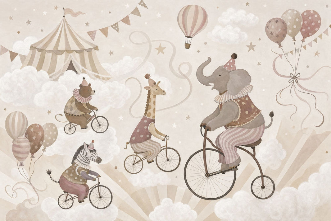 Circus Animals Wallpaper Hot Air Balloon Wall Mural pattern artwork