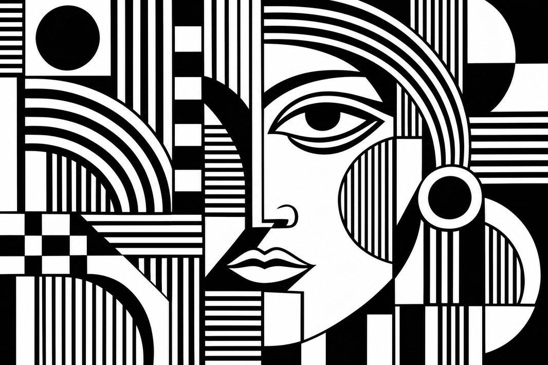 Geometric Face Wallpaper Monochrome Graphic Wall Mural pattern artwork