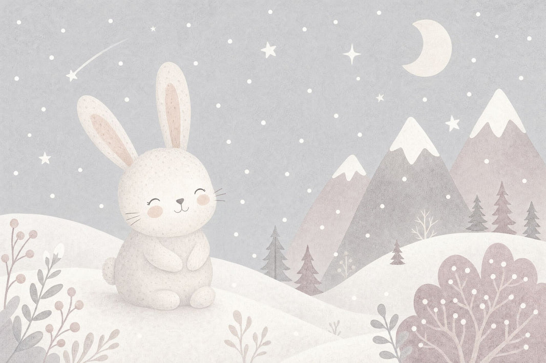 Bunny Winter Landscape Wallpaper Scandinavian Nursery Wall Mural pattern artwork