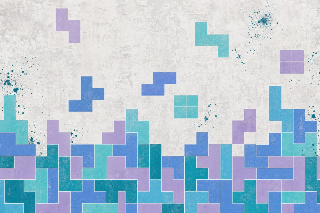 Geometric Blocks Wallpaper Teal Blue Abstract Wall Mural pattern artwork