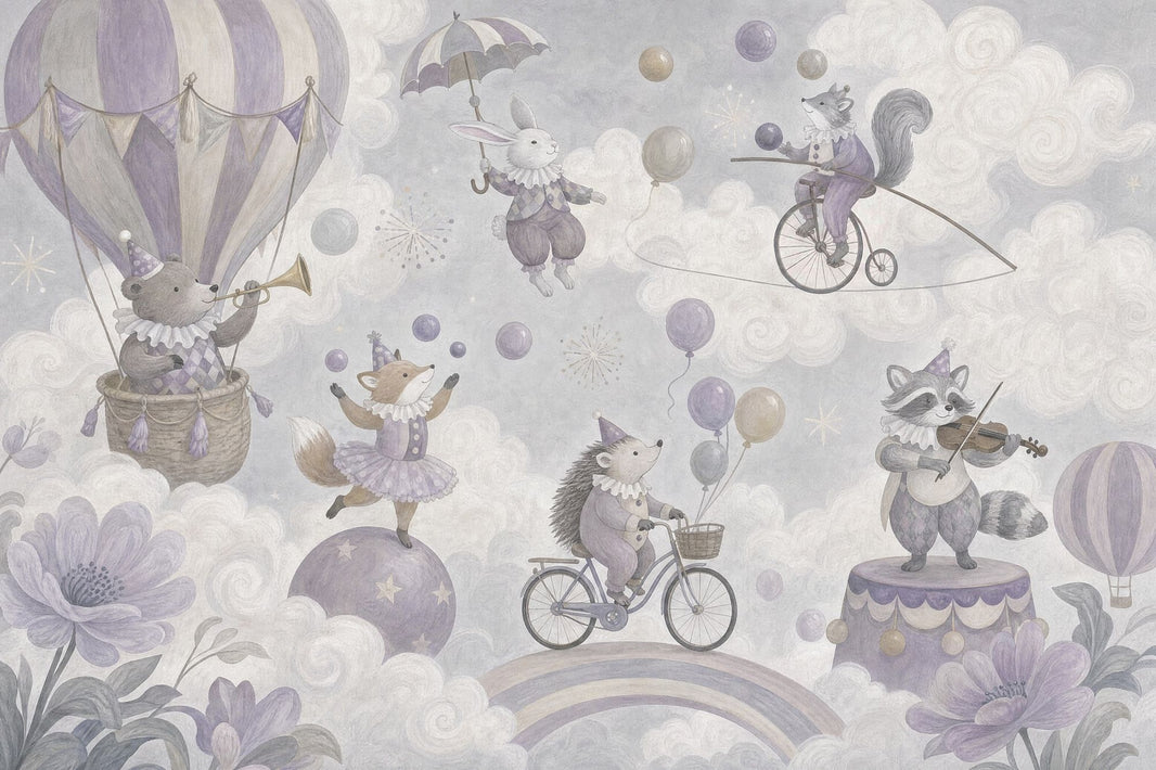 Hot Air Balloon Circus Animals Wallpaper Watercolor Texture Wall Mural pattern artwork