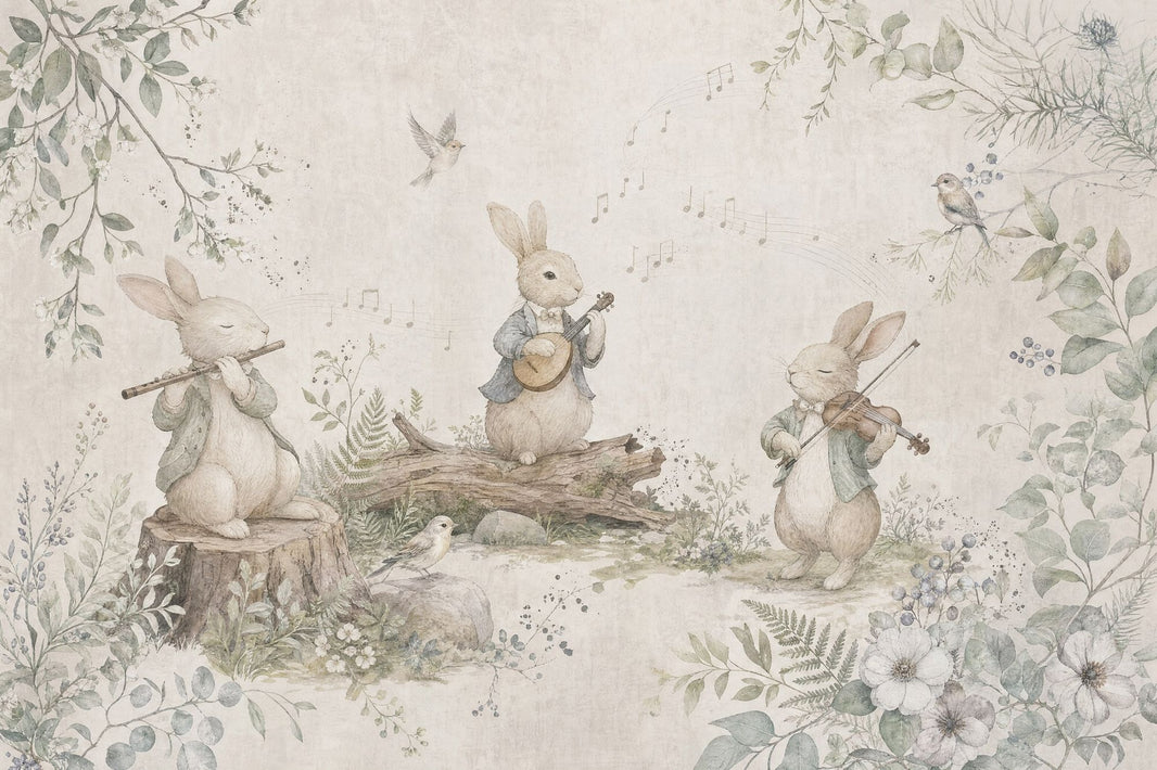 Woodland Rabbits Wallpaper Storybook Wall Mural pattern artwork