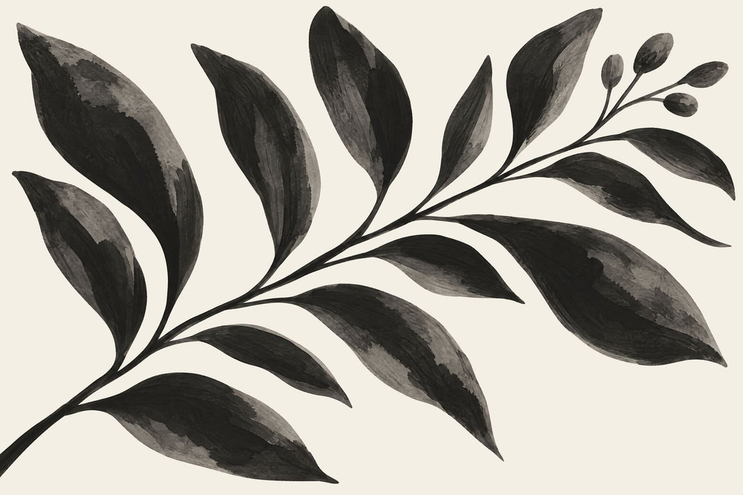 Monochrome Leaf Branch Wallpaper Cream Background Wall Mural pattern artwork