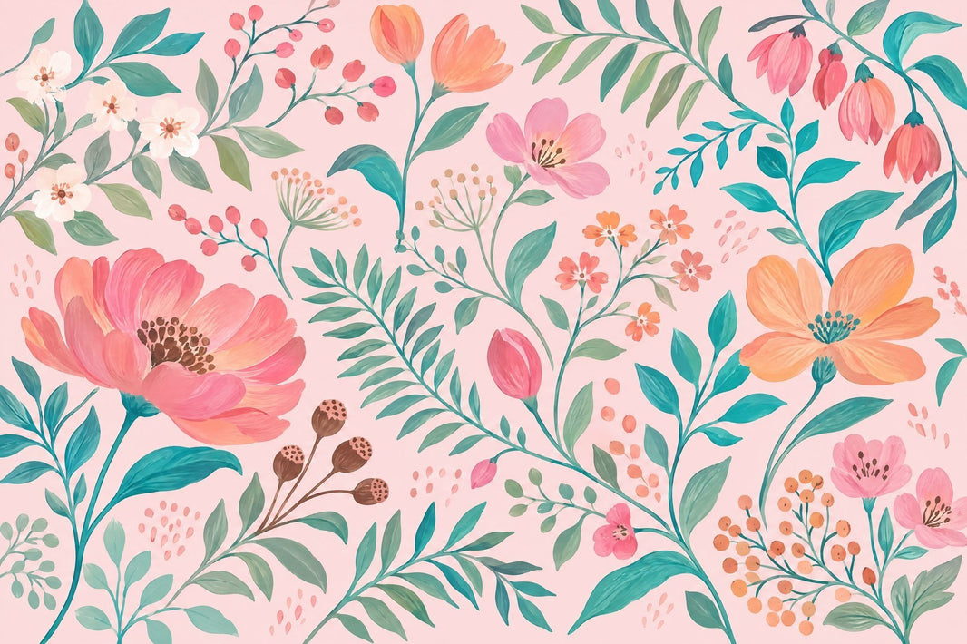 Watercolor Floral Wallpaper Muted Green Leaves Wall Mural pattern artwork