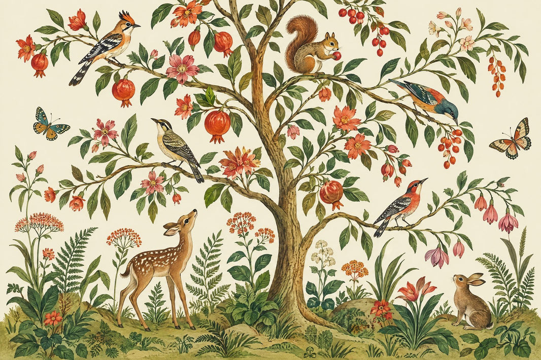Woodland Animals Wallpaper Vintage Botanical Wall Mural pattern artwork