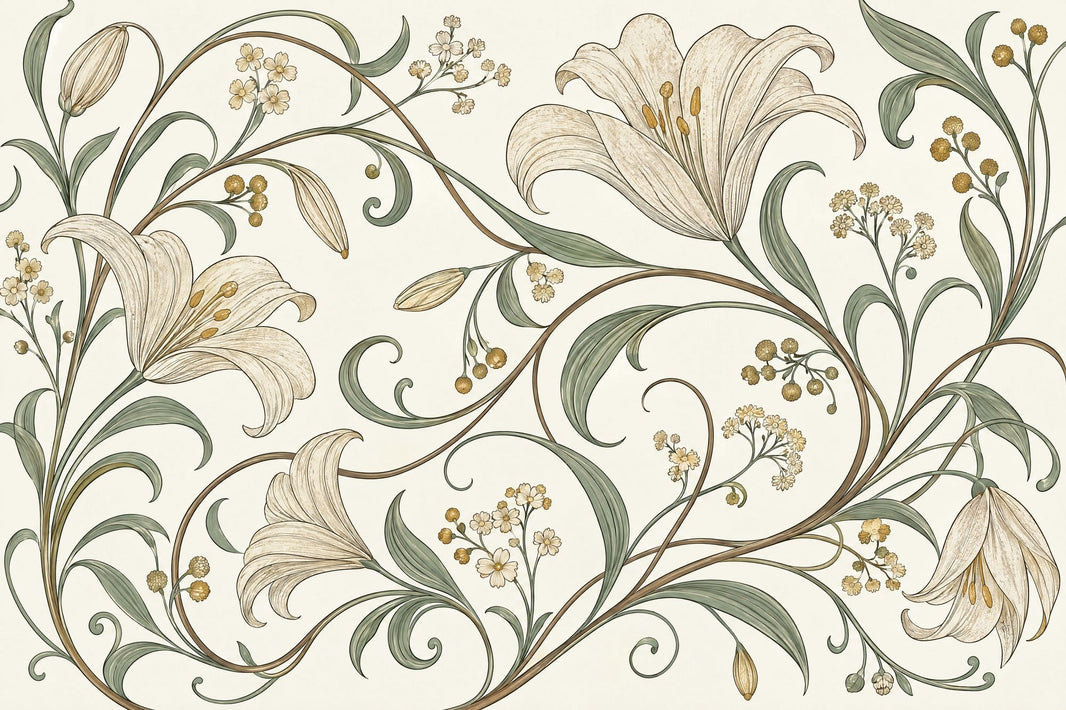 Vintage Lilies Wallpaper Ivory Botanical Wall Mural pattern artwork
