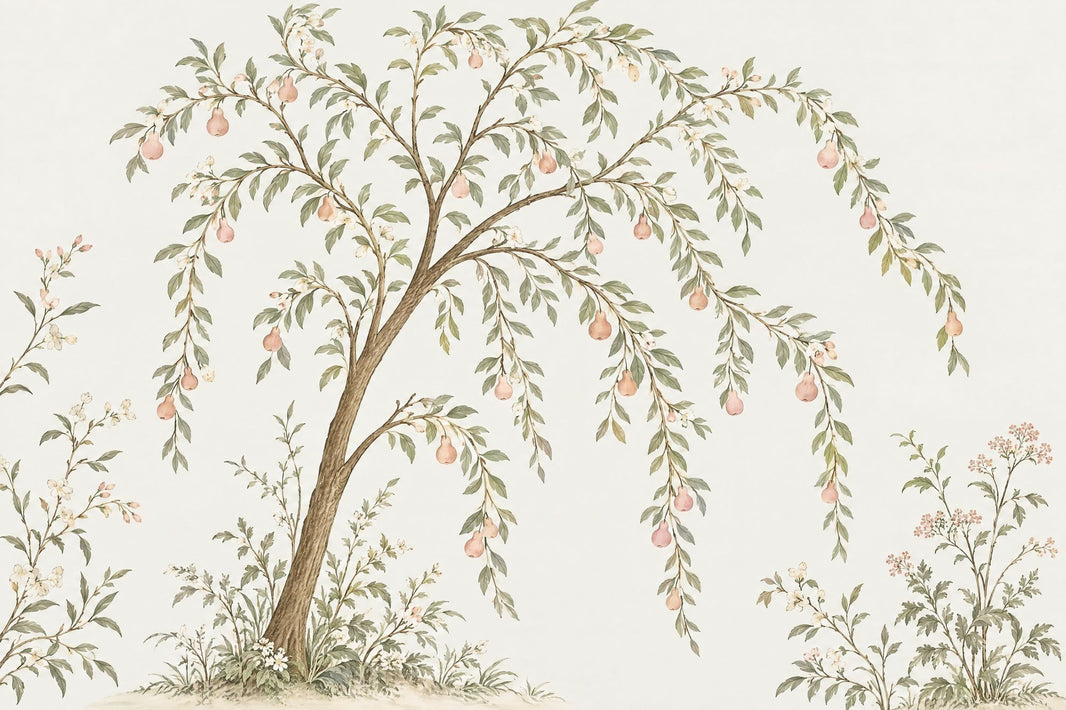 Pear Tree Wallpaper Chinoiserie Garden Wall Mural pattern artwork