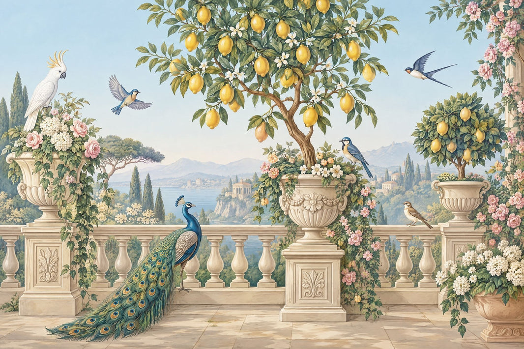 Mediterranean Garden Wallpaper Vintage Terrace Wall Mural pattern artwork
