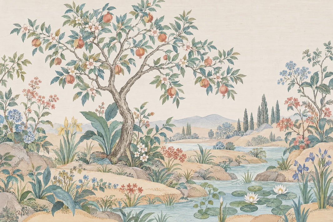 Chinoiserie Garden Landscape Wallpaper Vintage Botanical Wall Mural pattern artwork