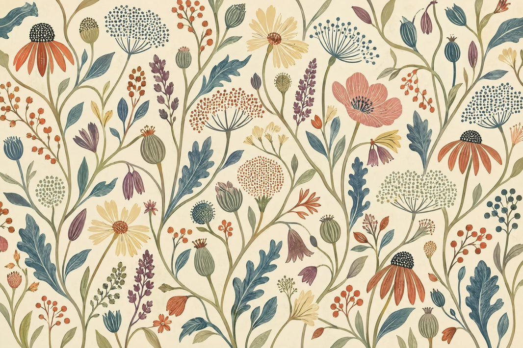 Vintage Wildflowers Wallpaper Cream Botanical Wall Mural pattern artwork