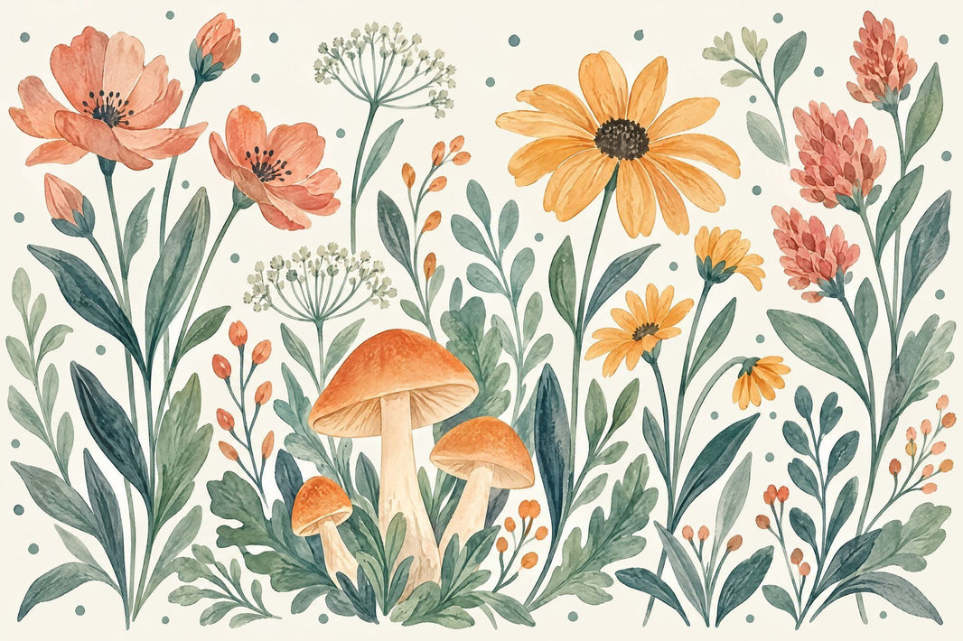 Watercolor Wildflowers Wallpaper Muted Green Botanical Wall Mural pattern artwork
