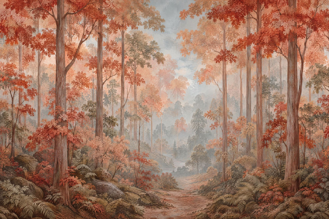 Autumn Forest Path Wallpaper Scenic Landscape Wall Mural pattern artwork