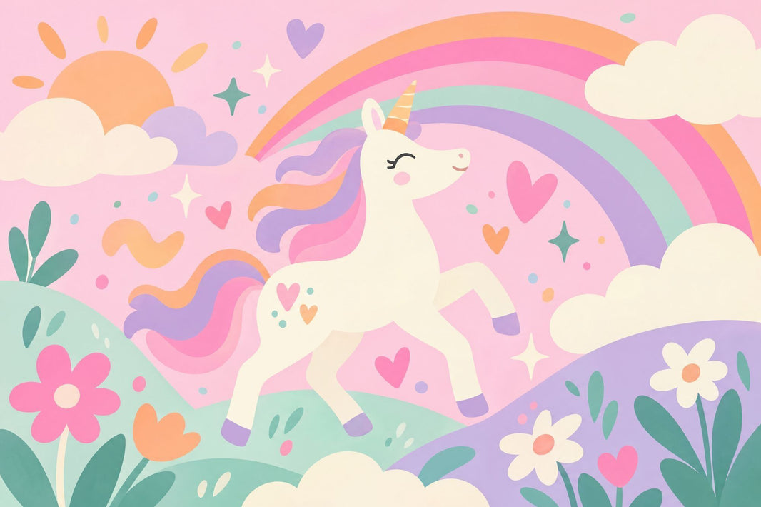 Pastel Unicorn Rainbow Wallpaper Fairytale Kids Wall Mural pattern artwork