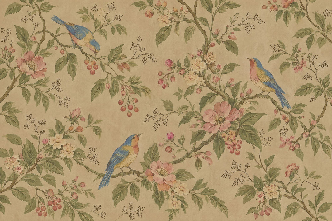 Chinoiserie Birds And Blossom Branches Wallpaper Vintage Botanical Wall Mural pattern artwork
