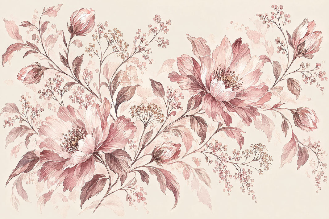 Watercolor Peony Blossoms Wallpaper Cream Botanical Wall Mural pattern artwork