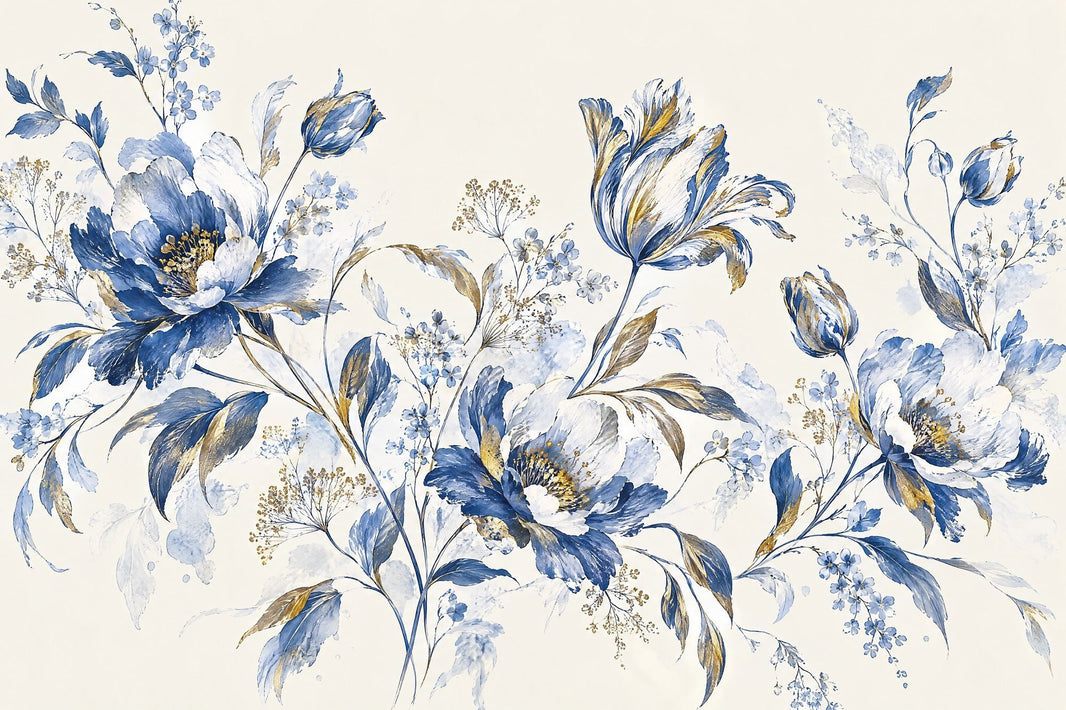 Blue Floral Wallpaper Watercolor Botanical Wall Mural pattern artwork
