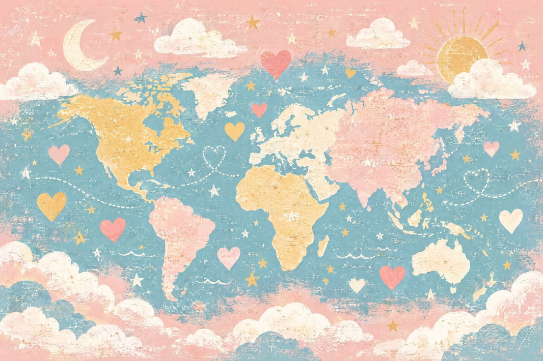 Pastel World Map Wallpaper Kids Travel Wall Mural pattern artwork